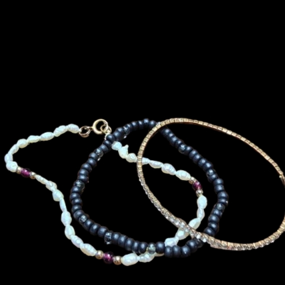 Three Handemade Beaded & Blingy Stretchy Bracelets 25